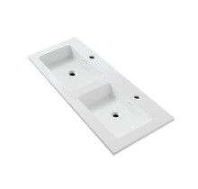 Wastafel Wonda Square slim 120cm - Kunstmarmer Dubele wasbak met 2 kraangaten
