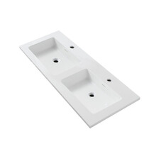 Wastafel Wonda Square slim 120cm - Kunstmarmer Dubele wasbak met 2 kraangaten