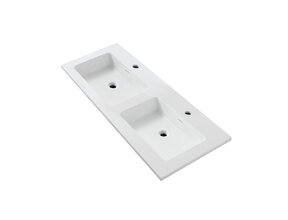 Wastafel Wonda Square slim 120cm - Kunstmarmer Dubele wasbak met 2 kraangaten