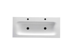 Wastafel Wonda Round Slim 120cm - Kunstmarmer enkele wasbak - 2 kraangaten