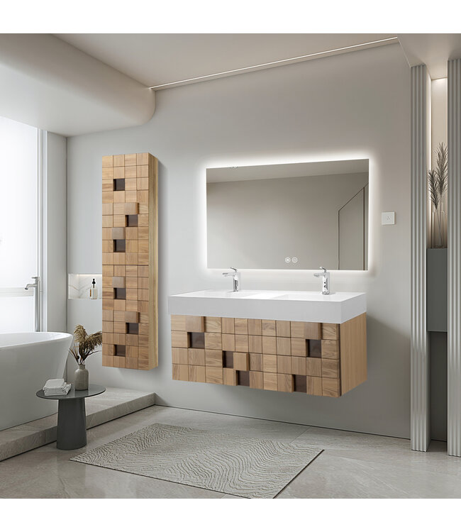 Wastafelonderkast Mimoza 120cm Licht Eiken Massief – 1 lade