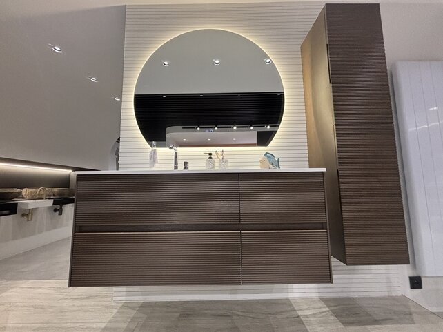 Wastafelonderkast Layda 120cm Donker Walnoot met ribbels – 4 lades