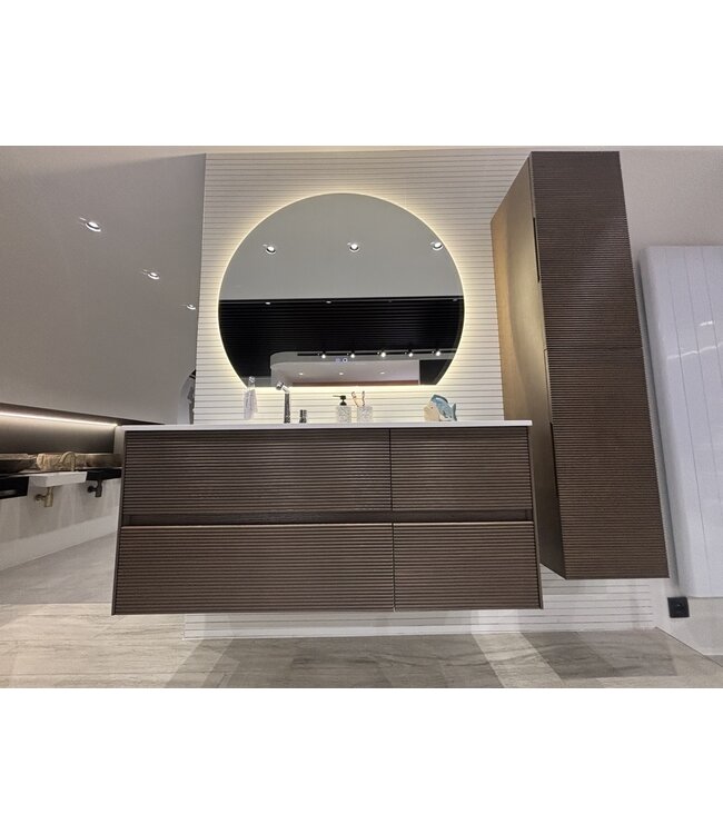 Wastafelonderkast Layda 120cm Donker Walnoot met ribbels – 4 lades