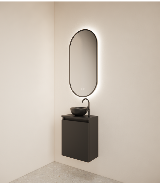 Toiletmeubel Gliss Echo Mat Zwart 40x50cm met toppaneel