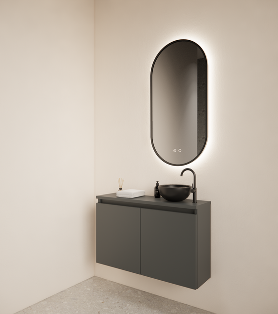 Toiletmeubel Gliss Echo Graphite Grijs 80x50cm met toppaneel