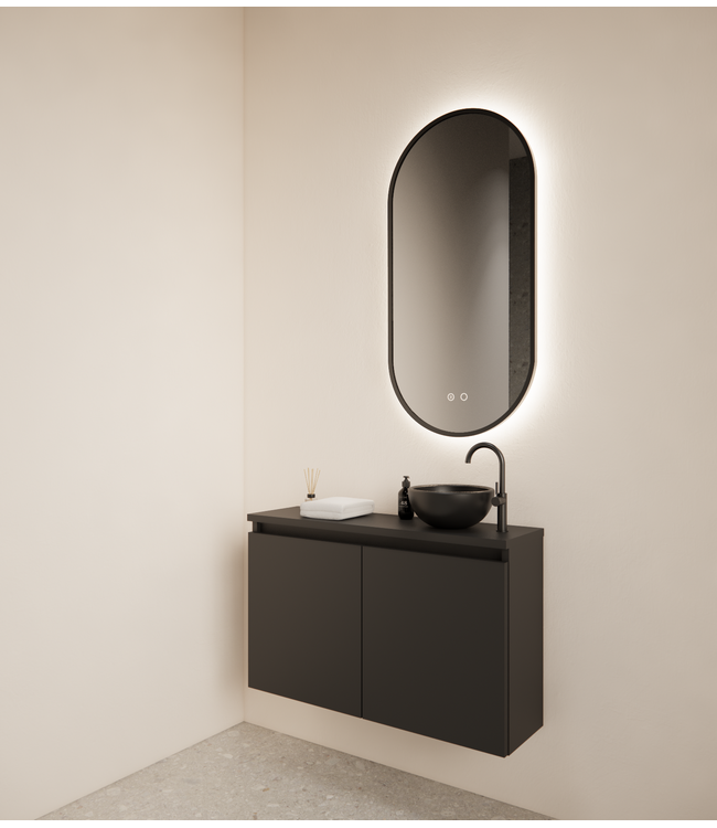 Toiletmeubel Gliss Echo Mat Zwart 80x50cm met toppaneel