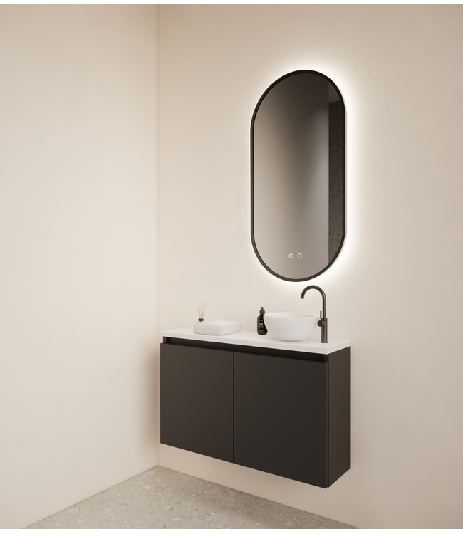 Toiletmeubel Gliss Echo Mat Zwart 80x50cm met toppaneel