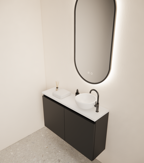 Toiletmeubel Gliss Echo Mat Zwart 80x50cm met toppaneel