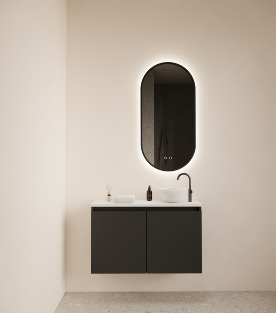 Toiletmeubel Gliss Echo Mat Zwart 80x50cm met toppaneel