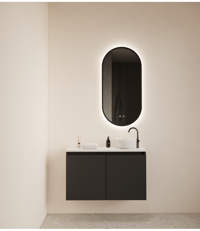 Toiletmeubel Gliss Echo Mat Zwart 80x50cm met toppaneel