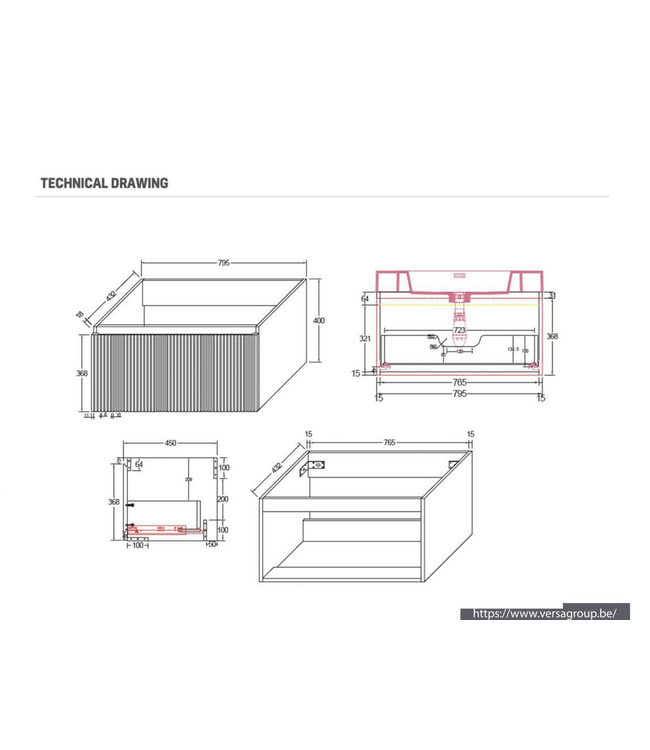 Badkamermeubel Ela Walnoot 80cm Ribbelfront - Wastafel Wit met kraangat