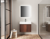 Badkamermeubel Ela Walnoot 60cm Ribbelfront - Wastafel Wit met kraangat