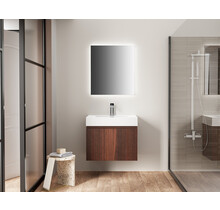 Badkamermeubel Ela Walnoot 60cm Ribbelfront - Wastafel Wit met kraangat