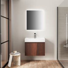 Badkamermeubel Ela Walnoot 60cm Ribbelfront - Wastafel Wit met kraangat