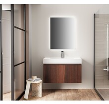 Badkamermeubel Ela Walnoot 80cm Ribbelfront - Wastafel Wit met kraangat