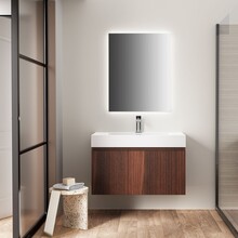 Badkamermeubel Ela Walnoot 80cm Ribbelfront - Wastafel Wit met kraangat