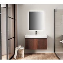 Badkamermeubel Ela Walnoot 80cm Ribbelfront - Wastafel Wit met kraangat