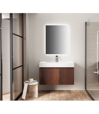 ALONI Badkamermeubel Ela Walnoot 80cm Ribbelfront - Wastafel Wit met kraangat