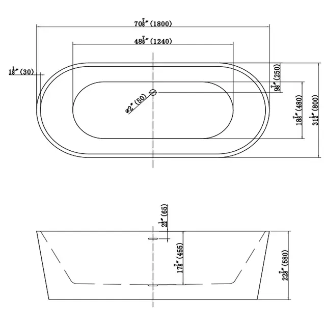 Vrijstaand bad Murano Mat Wit 180x80x58cm acryl met waste en overloop Vrijstaand bad Murano Mat Wit 180x80x58cm acryl met waste en overloop