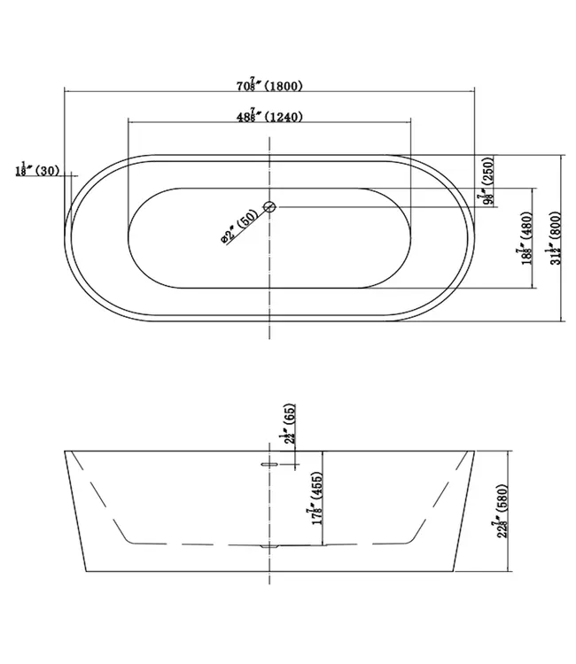 DutchLine Vrijstaand bad Murano Mat Wit 180x80x58cm acryl met waste en overloop