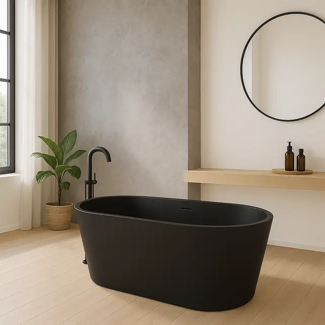 Vrijstaand bad Murano Mat Zwart 180x80x58cm acryl met waste en overloop
