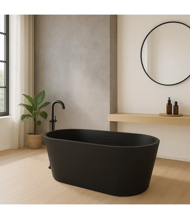 Vrijstaand bad Murano Mat Zwart 180x80x58cm acryl met waste en overloop