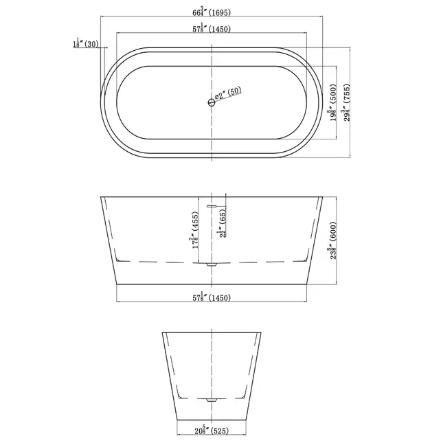 Vrijstaand bad Murano Glans Wit 170x75x58cm acryl met waste en overloop Vrijstaand bad Murano Glans Wit 170x75x58cm acryl met waste en overloop