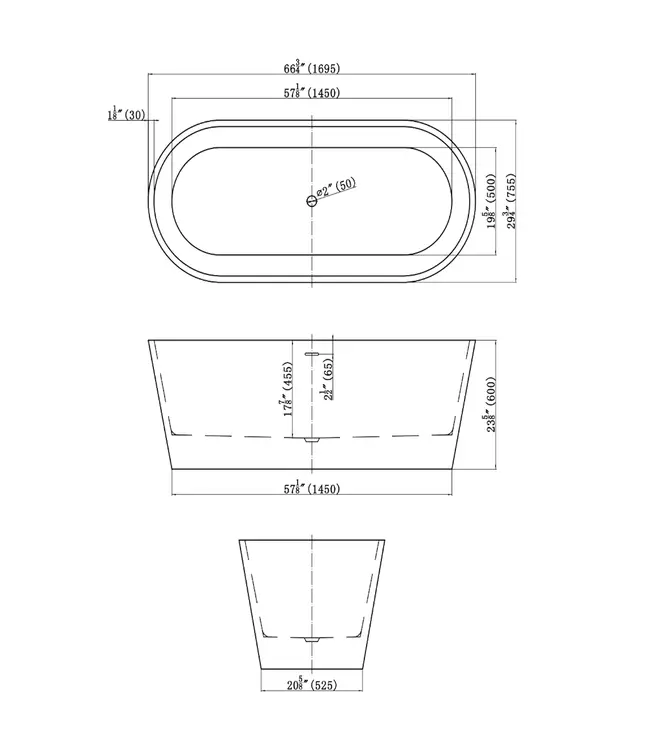 DutchLine Vrijstaand bad Murano Glans Wit 170x75x58cm acryl met waste en overloop