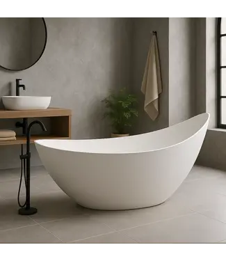 DutchLine Vrijstaand bad Antio Mat Wit 188x78x93cm Solid Surface met overloop