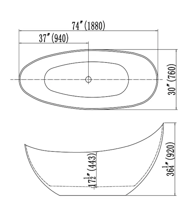 DutchLine Vrijstaand bad Antio Mat Wit 188x78x93cm Solid Surface met overloop