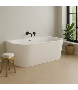 DutchLine Half Vrijstaand bad Ferro Mat Wit 170x75x60cm acryl met waste en overloop