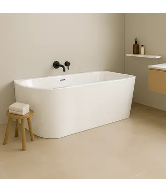 DutchLine Half Vrijstaand bad Ferro Glans Wit 170x75x60cm acryl met waste en overloop