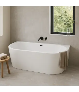 DutchLine Half Vrijstaand bad Ferro Glans Wit 180x80x58cm acryl met waste en overloop