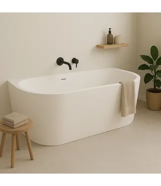 DutchLine Half Vrijstaand bad Ferro Mat Wit 180x80x58cm acryl met waste en overloop