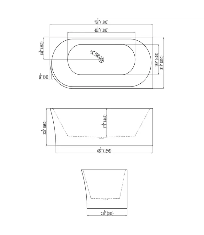 DutchLine Half Vrijstaand hoekbad Ferro Rechts Glans Wit 180x80x58cm acryl met waste en overloop