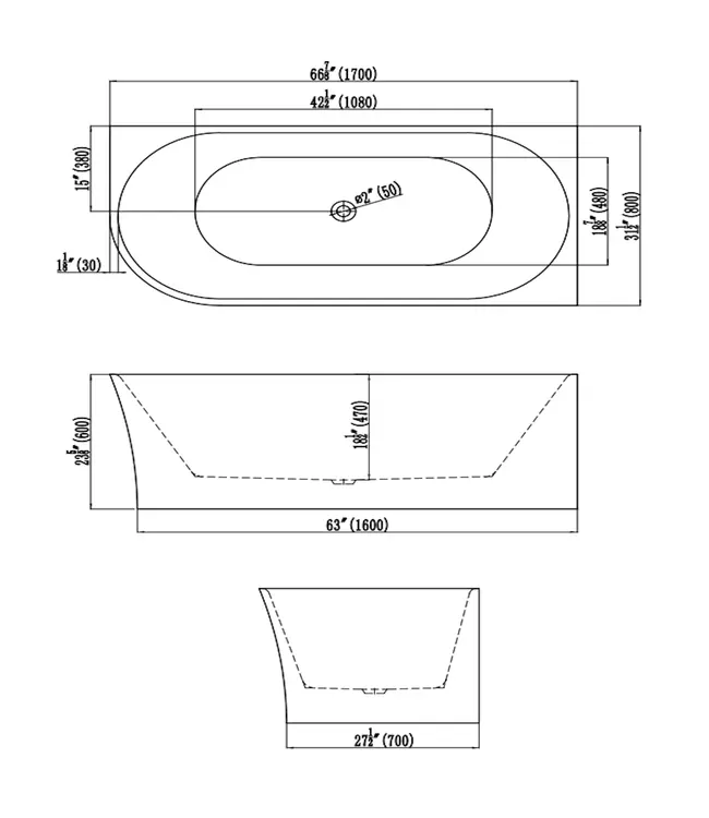 DutchLine Half Vrijstaand hoekbad Ferro Rechts Glans Wit 170x80x60cm acryl met waste en overloop