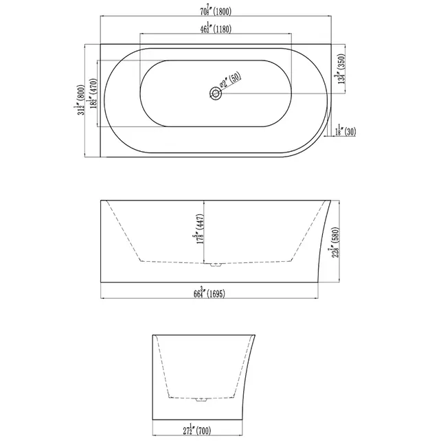 Half Vrijstaand hoekbad Ferro Links Glans Wit 180x80x58cm acryl met waste en overloop