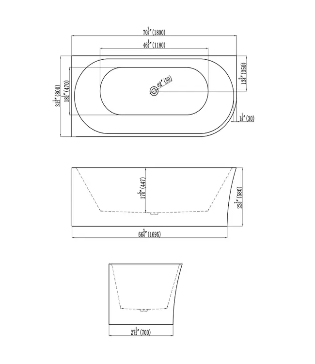 Half Vrijstaand hoekbad Ferro Links Glans Wit 180x80x58cm acryl met waste en overloop