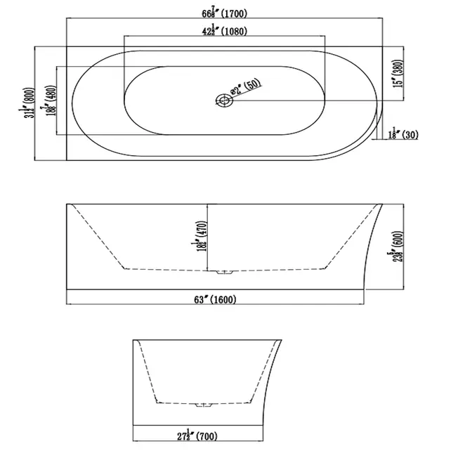 Half Vrijstaand hoekbad Ferro Links Mat Wit 170x80x60cm acryl met waste en overloop