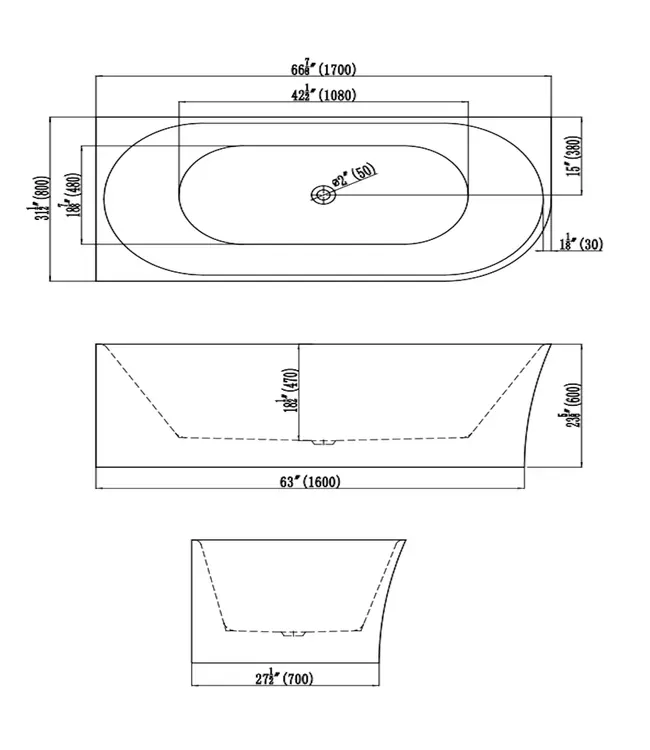 DutchLine Half Vrijstaand hoekbad Ferro Links Mat Wit 170x80x60cm acryl met waste en overloop