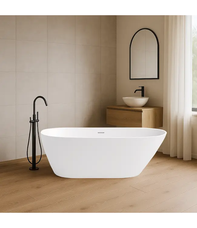 DutchLine Vrijstaand bad Elips Glans Wit 170x80x58cm acryl met waste en overloop