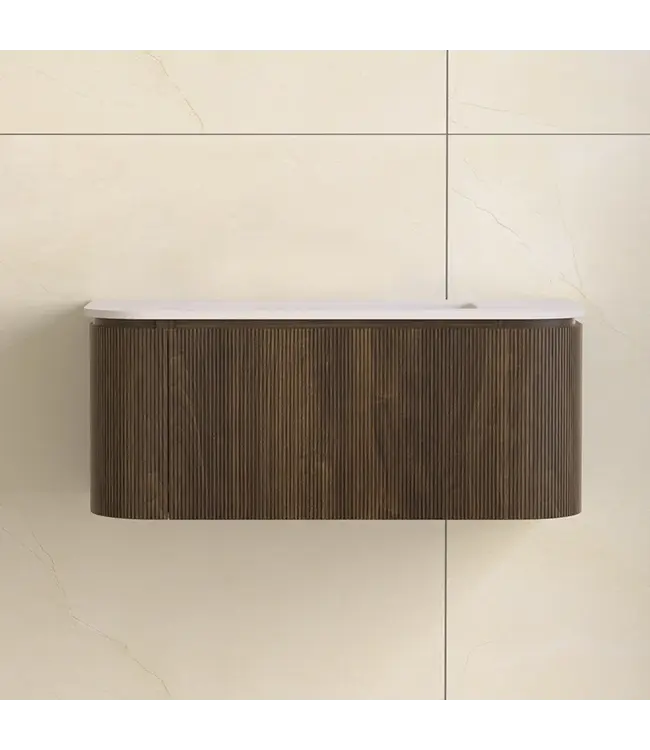 Wastafelmeubel Eleganza Curve met Ribbels Dark Walnoot 100 cm met Wastafel