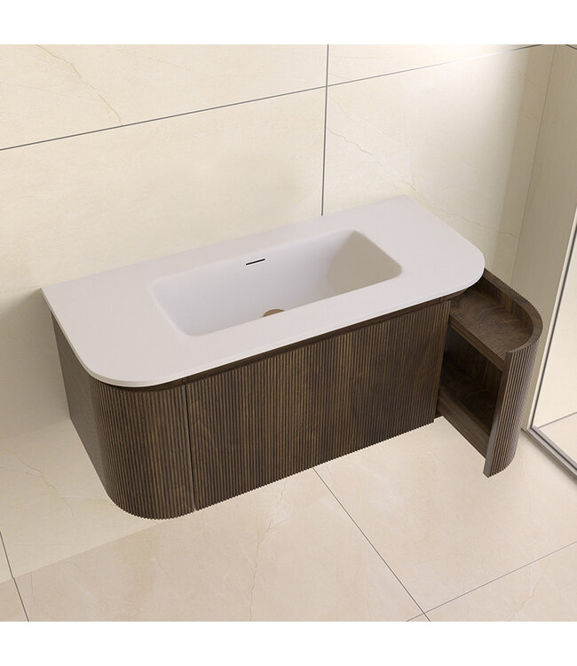 Wastafelmeubel Eleganza Curve met Ribbels Dark Walnoot 100 cm met Wastafel