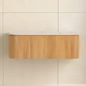 Wastafelmeubel Eleganza Curve met Ribbels Acacia 120 cm met Wastafel enkele wasbak