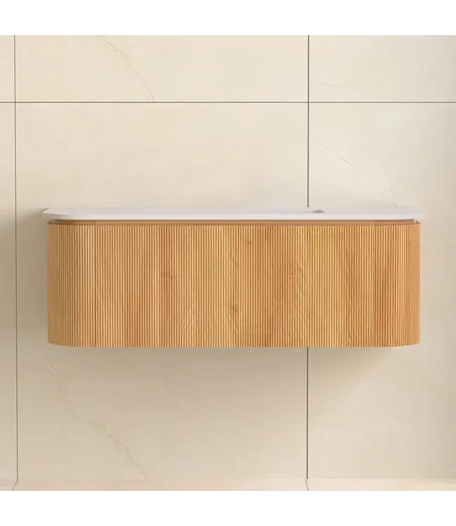 Wastafelmeubel Eleganza Curve met Ribbels Acacia 120 cm met Wastafel enkele wasbak