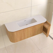 Wastafelmeubel Eleganza Curve met Ribbels Acacia 120 cm met Wastafel enkele wasbak