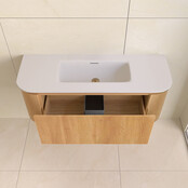 Wastafelmeubel Eleganza Curve met Ribbels Acacia 120 cm met Wastafel enkele wasbak