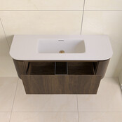 Wastafelmeubel Eleganza Curve met Ribbels Dark Walnoot 120 cm met Wastafel enkele wasbak Wastafelmeubel Eleganza Curve met Ribbels Dark Walnoot 120 cm met Wastafel enkele wasbak