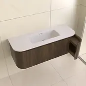 Wastafelmeubel Eleganza Curve met Ribbels Dark Walnoot 120 cm met Wastafel enkele wasbak Wastafelmeubel Eleganza Curve met Ribbels Dark Walnoot 120 cm met Wastafel enkele wasbak