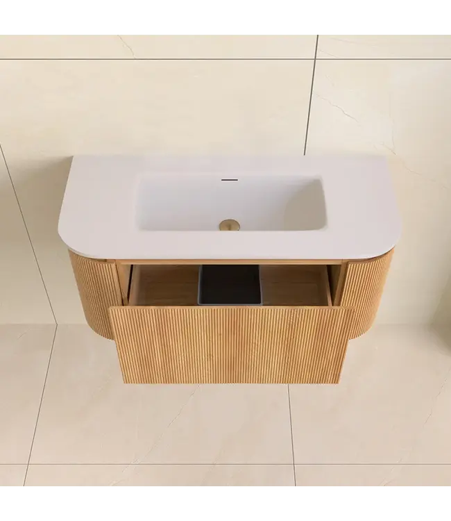 Wastafelmeubel Eleganza Curve met Ribbels Acacia 100 cm met Wastafel